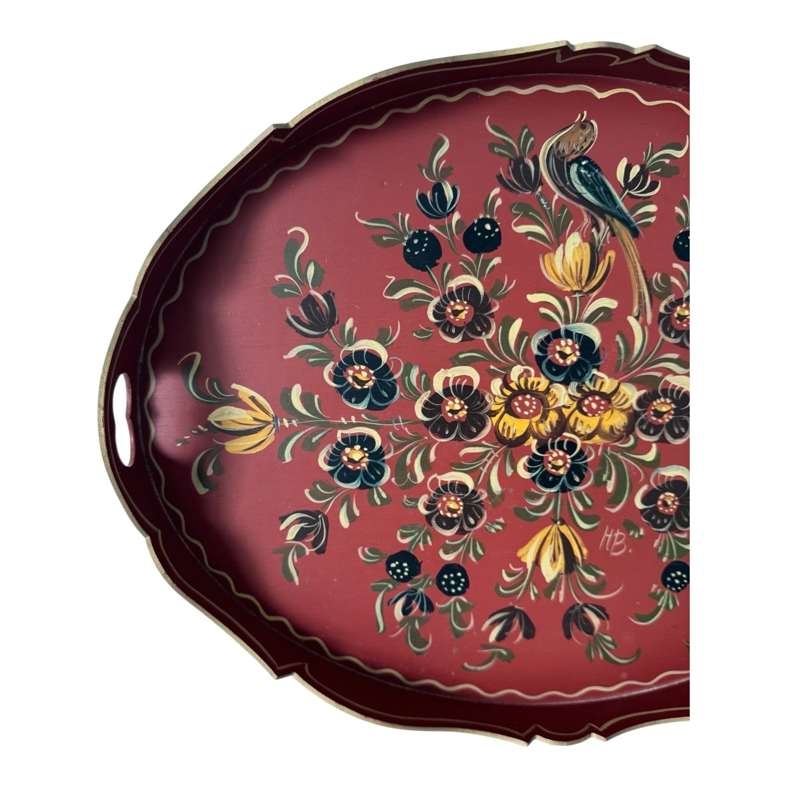 Vintage Hindeloopen Dutch Folk Art Hand Painted Floral Wooden Tray
