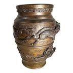 Antique Bronze Meiji Period Banded Vase with High Relief Dragon Theme