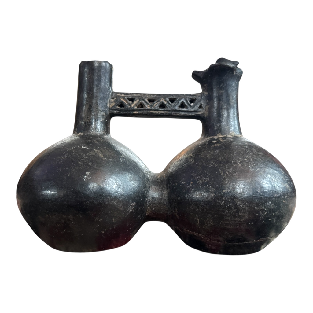 Antique Pre-Columbian Chimu Blackware Stirrup Spout Vessel