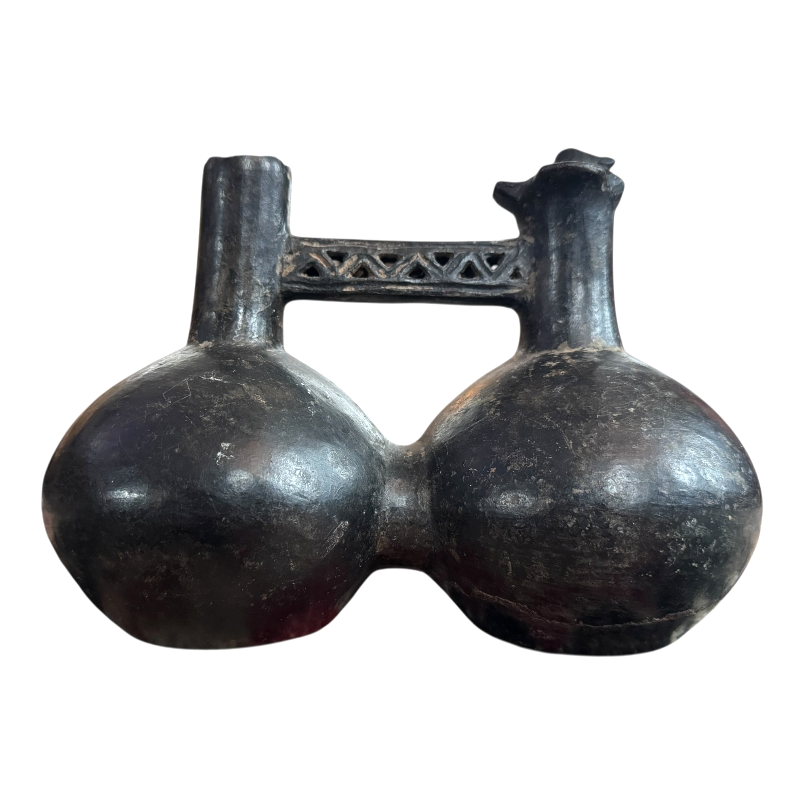 Antique Pre-Columbian Chimu Blackware Stirrup Spout Vessel