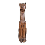 Vintage Tall Mid-Century Handcarved Folk Art Primitive Wooden Cat Statue