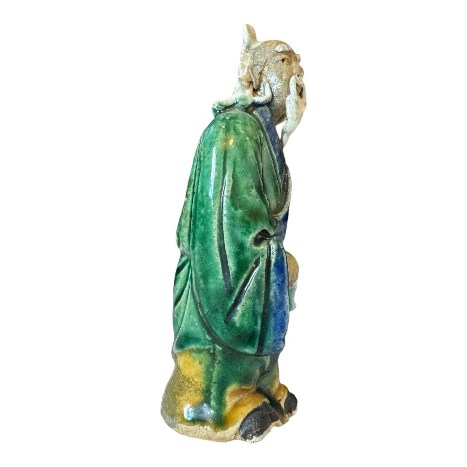 Antique Chinese Green Glazed Ceramic Pottery Mudman Mudmen Figurine, 4.5"