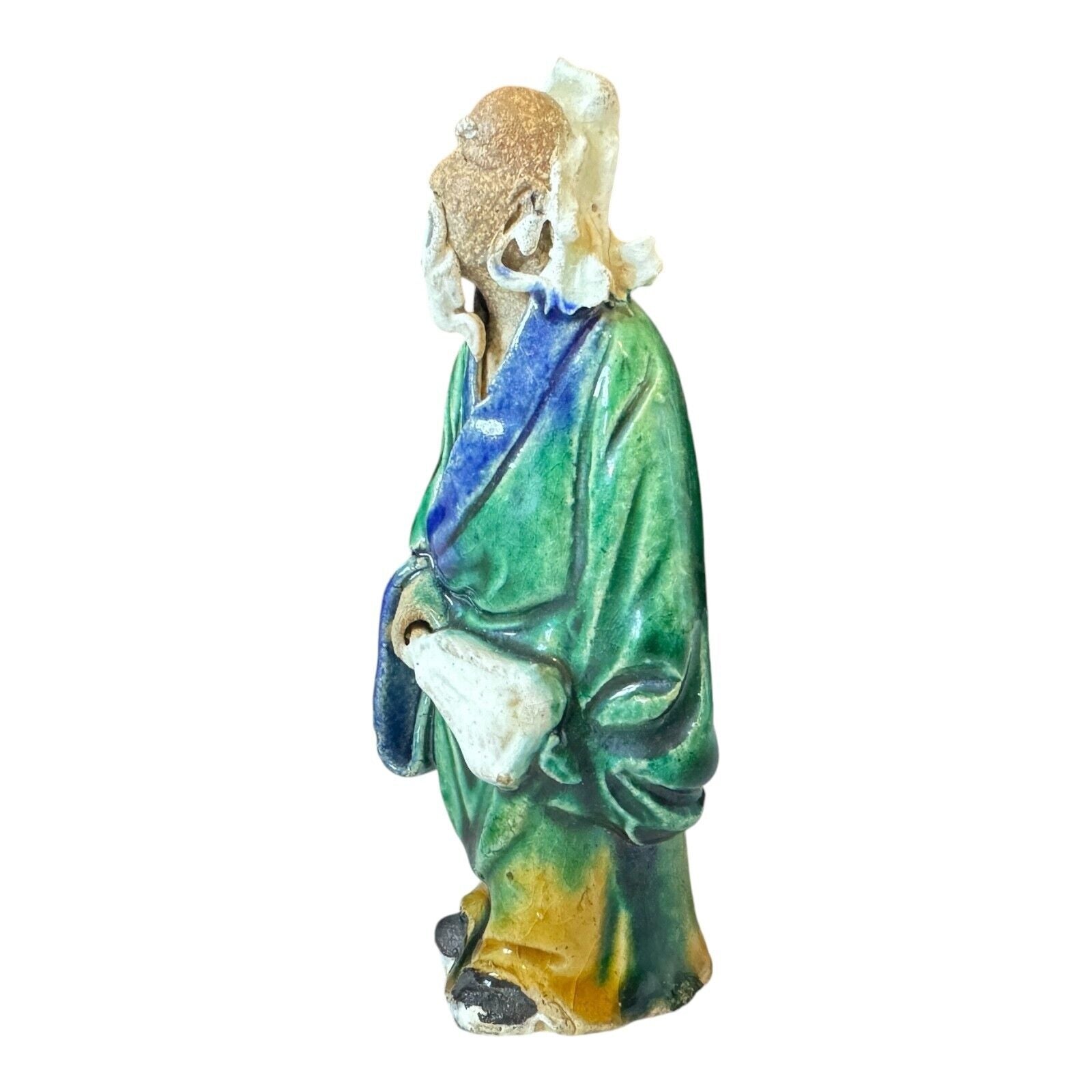 Antique Chinese Green Glazed Ceramic Pottery Mudman Mudmen Figurine, 4.5"