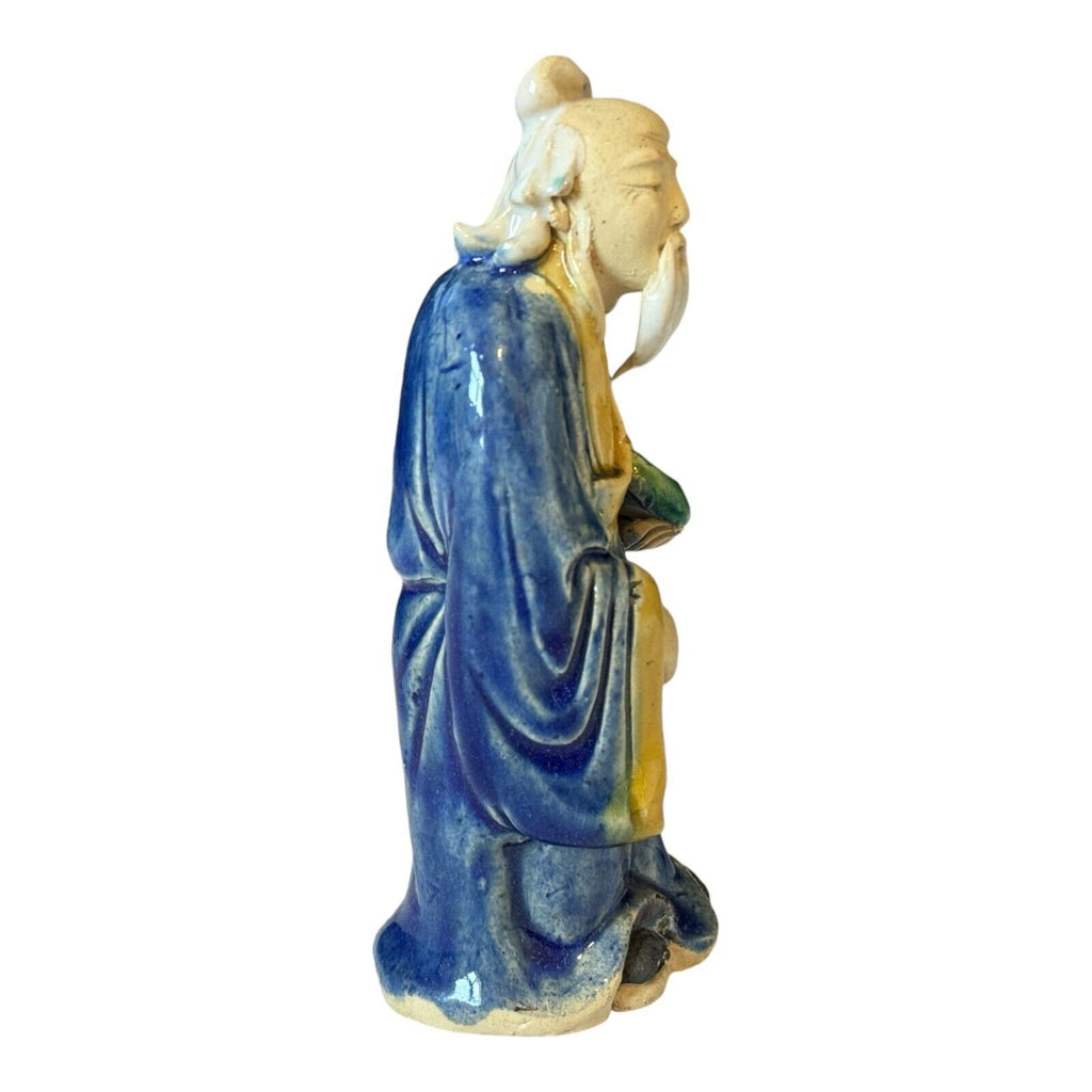 Antique Chinese Export Blue-Glazed Ceramic Pottery Mudman Figurine