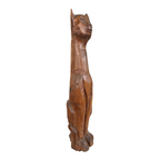 Vintage Tall Mid-Century Handcarved Folk Art Primitive Wooden Cat Statue