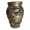 Antique Bronze Meiji Period Banded Vase with High Relief Dragon Theme