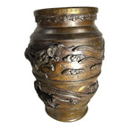 Antique Bronze Meiji Period Banded Vase with High Relief Dragon Theme