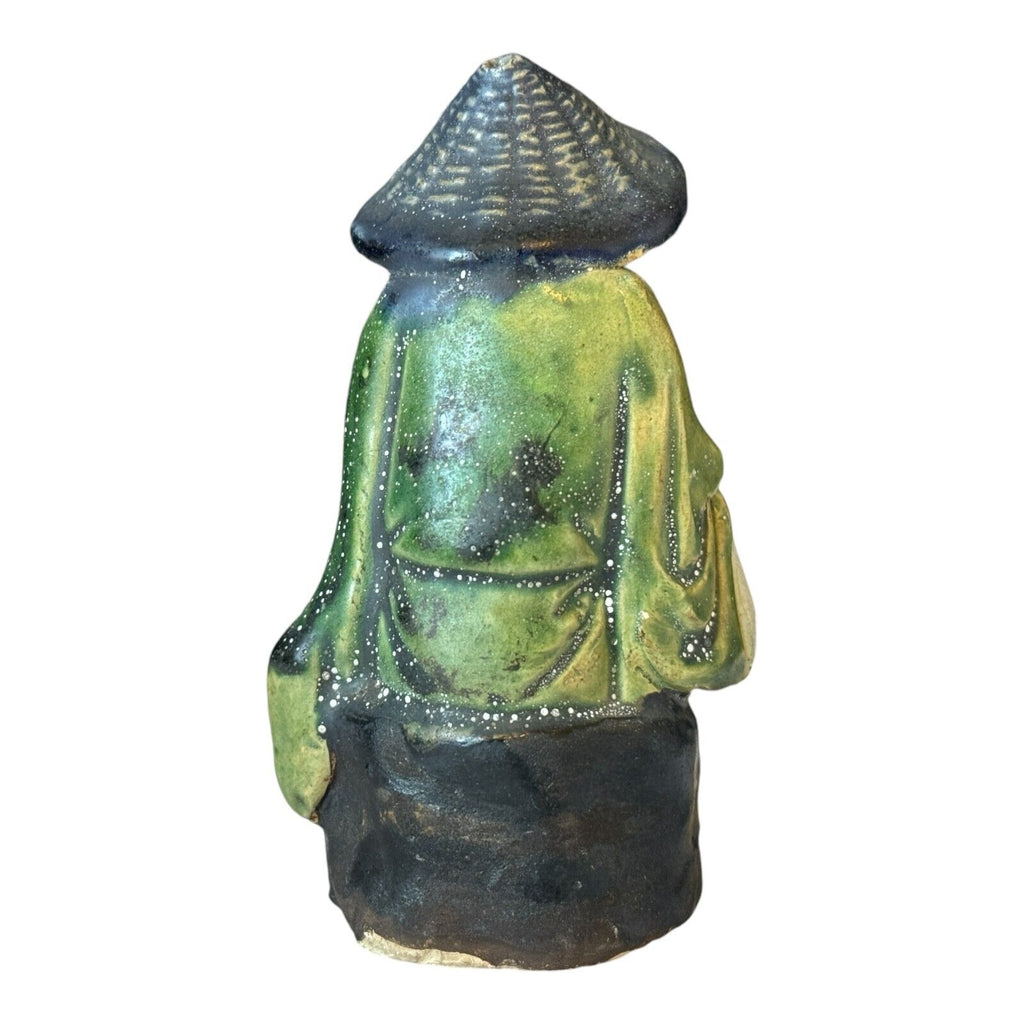 Antique Chinese Export Green Matte Glazed Ceramic Mudman Figurine