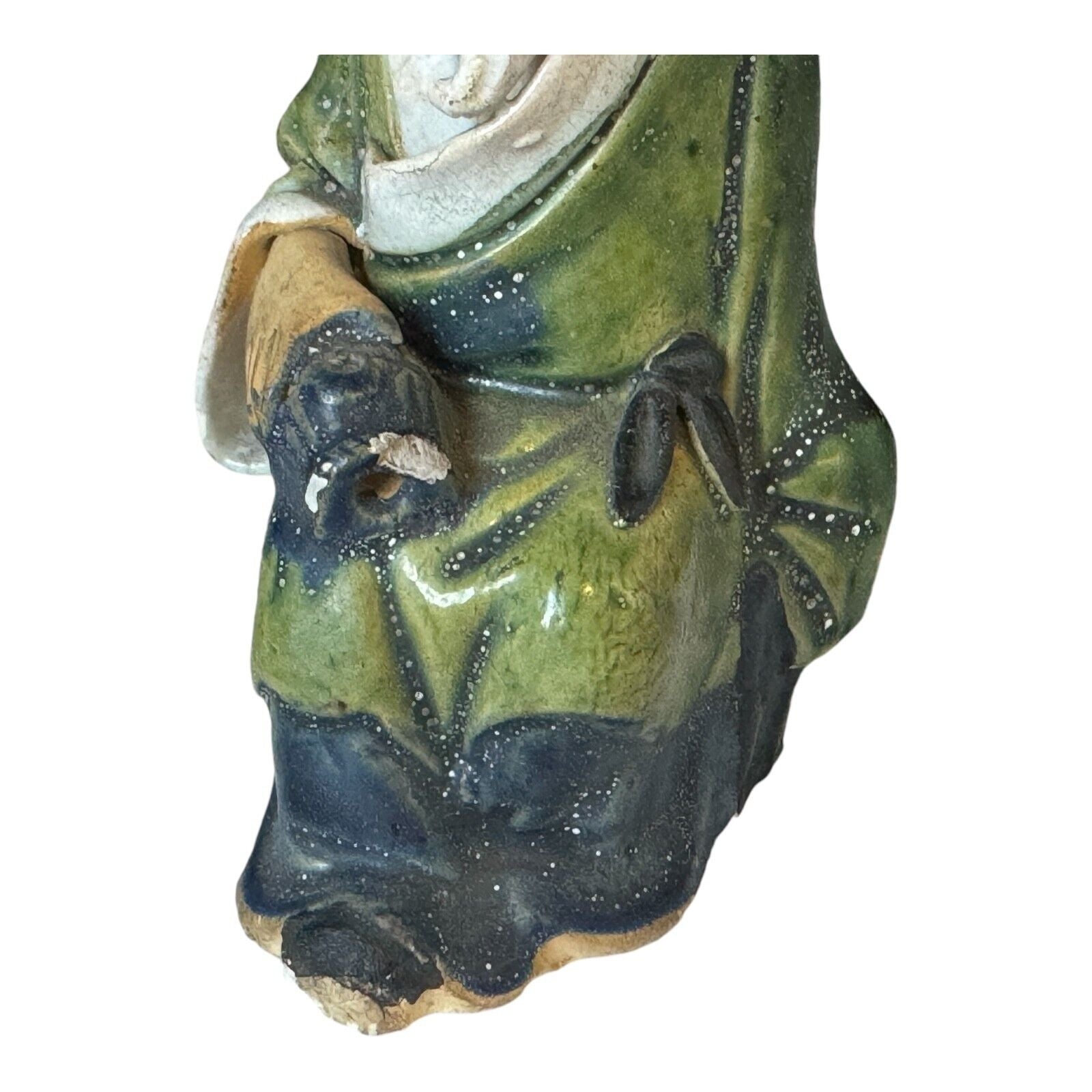 Antique Chinese Export Green Matte Glazed Ceramic Mudman Figurine