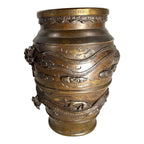 Antique Bronze Meiji Period Banded Vase with High Relief Dragon Theme