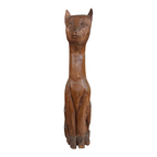 Vintage Tall Mid-Century Handcarved Folk Art Primitive Wooden Cat Statue