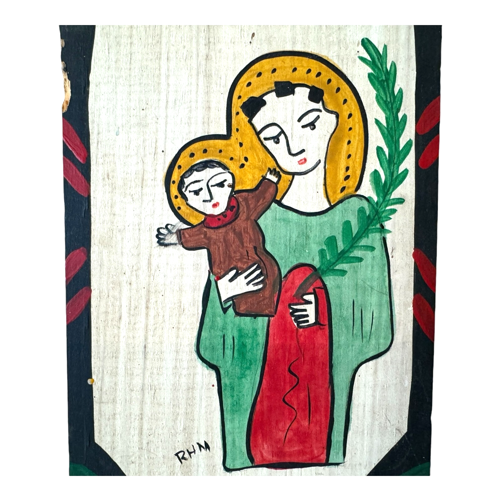Vintage New Mexican Religious Folk Art Retablo Wall Hanging (Richard Montoya)