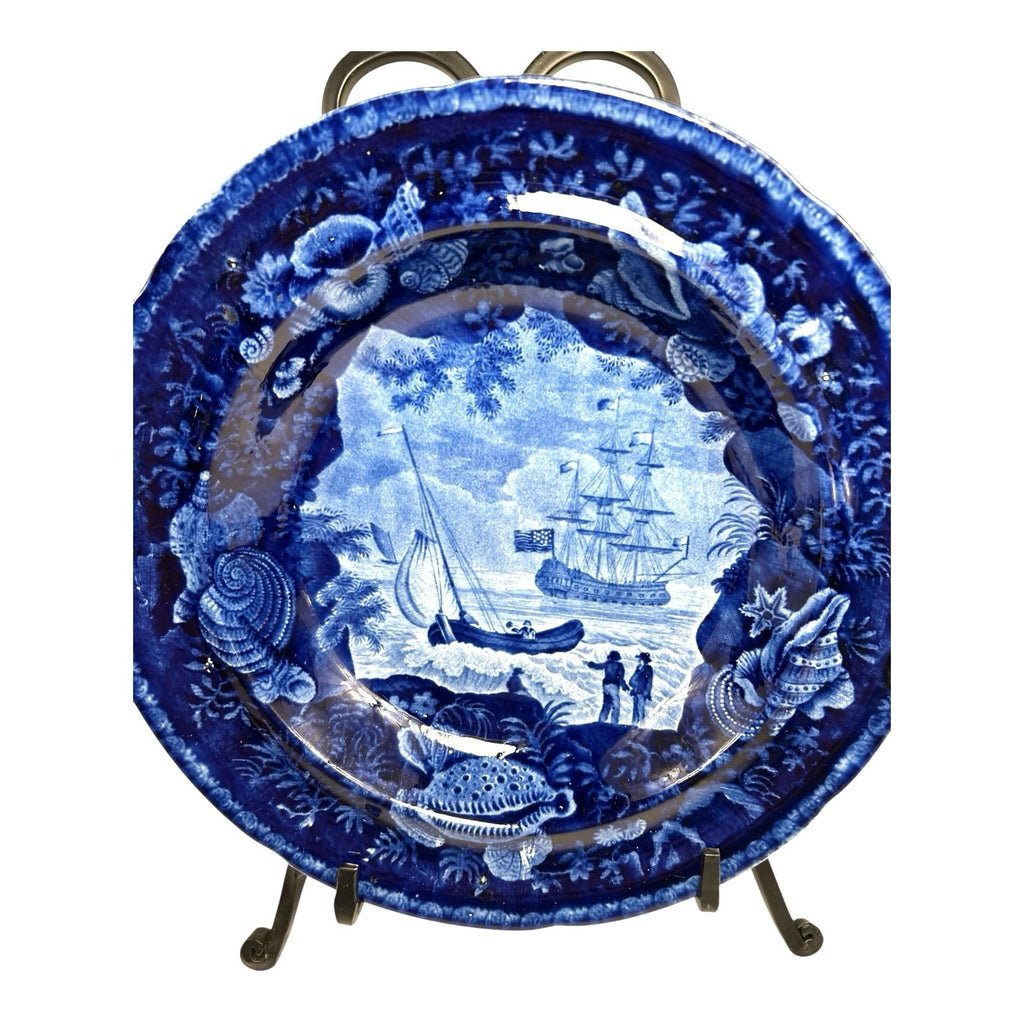 Antique Staffordshire Blue Transferware Historical Bowl Ship Cadmus - Lafayette