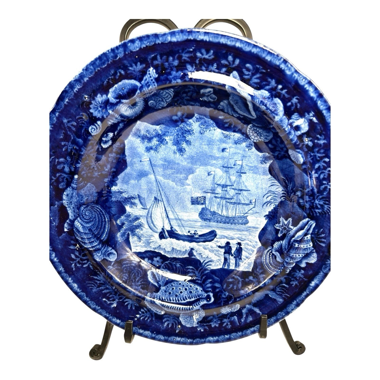 Antique Staffordshire Blue Transferware Historical Bowl Ship Cadmus - Lafayette