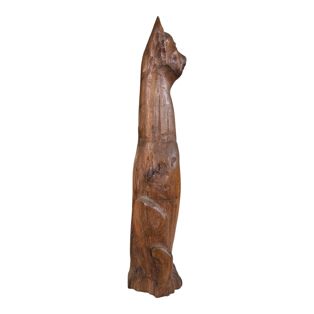 Vintage Tall Mid-Century Handcarved Folk Art Primitive Wooden Cat Statue