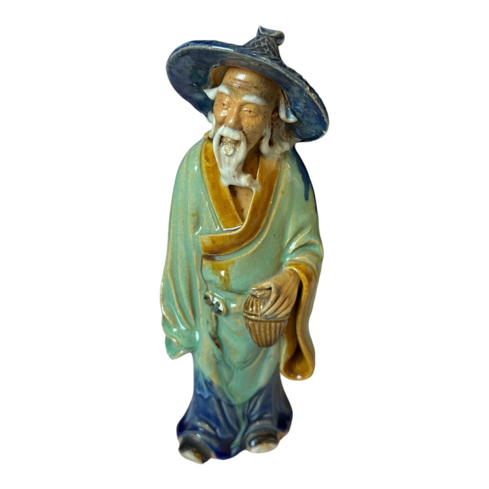 Antique Chinese Export Light Green Glazed Ceramic Pottery Mudman Figurine
