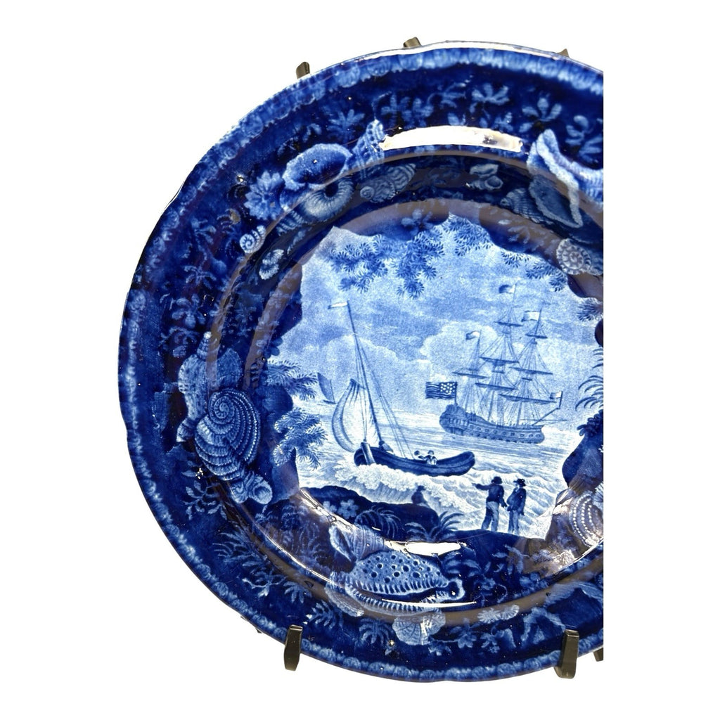 Antique Staffordshire Blue Transferware Historical Bowl Ship Cadmus - Lafayette