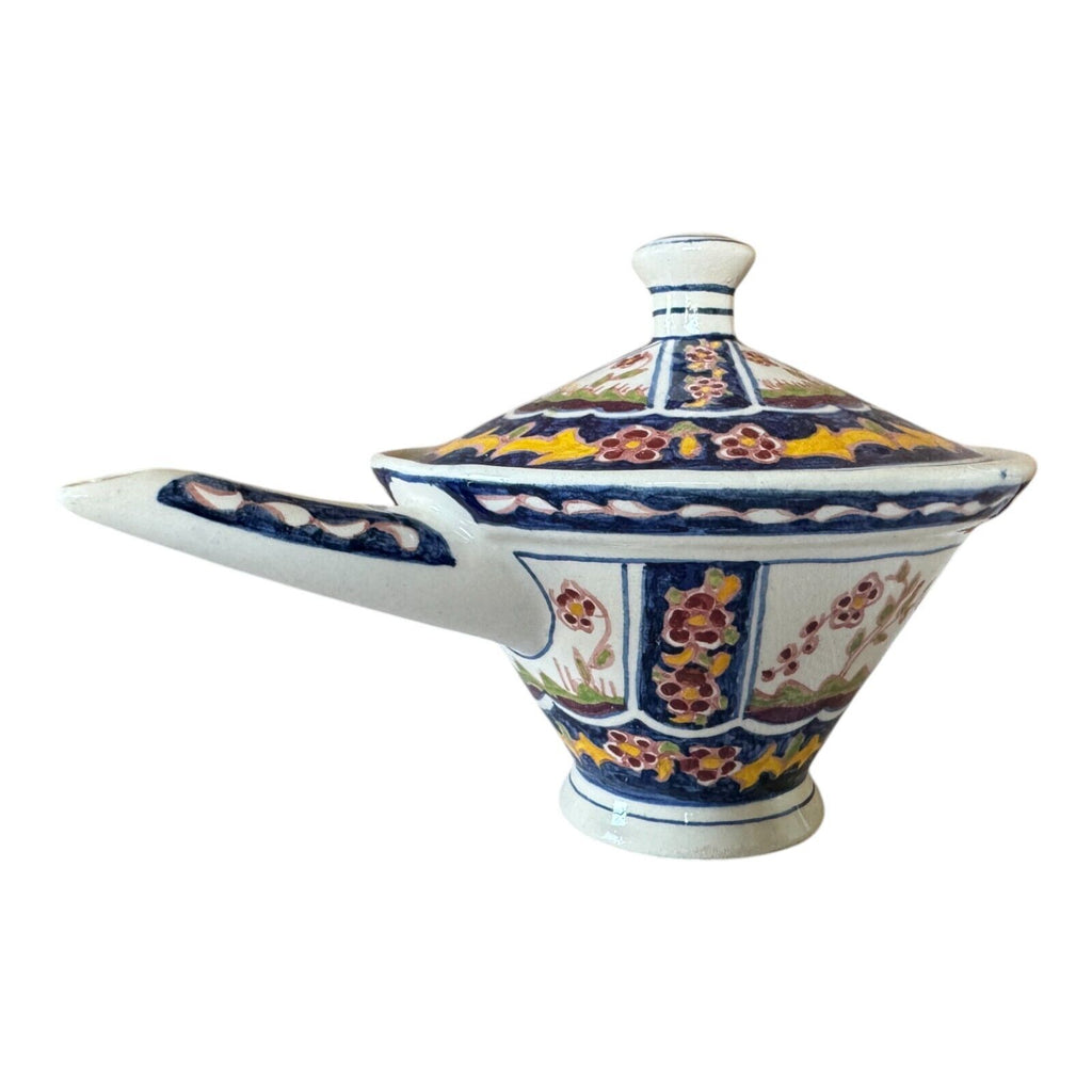 Antique Faience Quimper Pottery Lidded Invalid Feeder