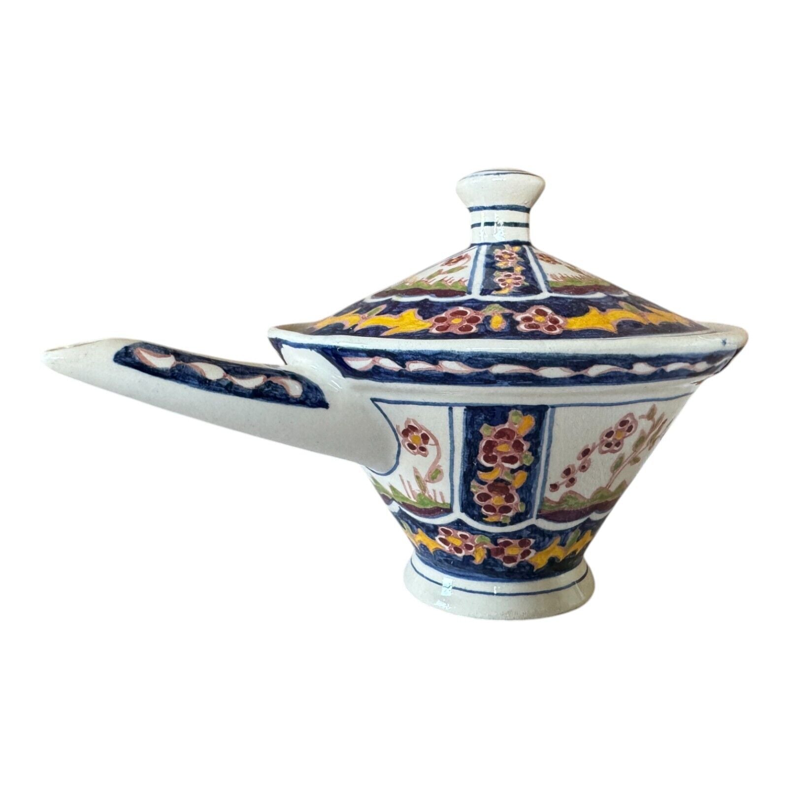 Antique Faience Quimper Pottery Lidded Invalid Feeder