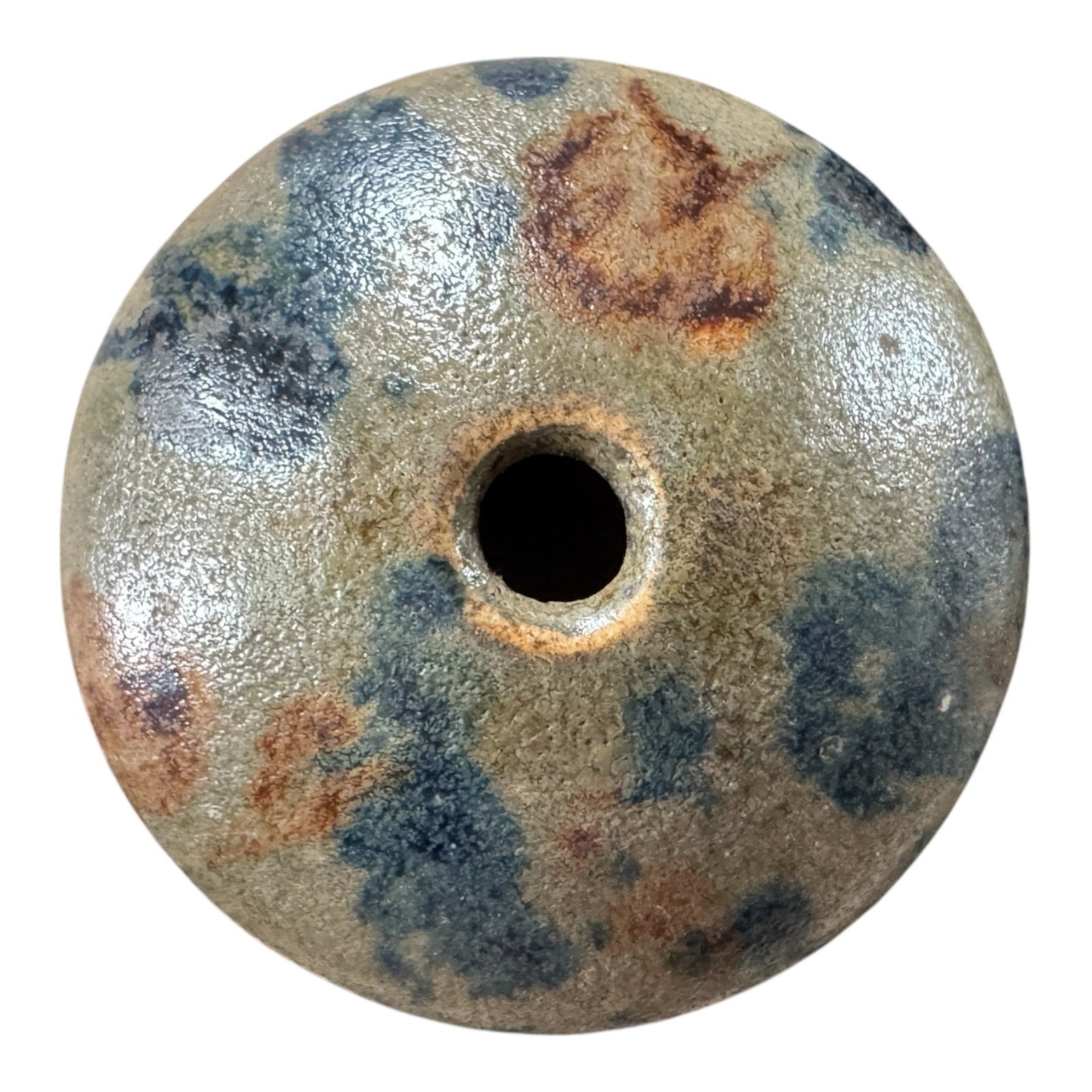 Vintage Studio Art Pottery Blue & Brown Seed Pot Vase (Signed, J Thing)