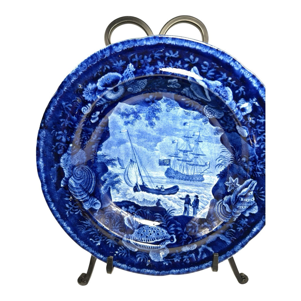 Antique Staffordshire Blue Transferware Historical Bowl Ship Cadmus - Lafayette