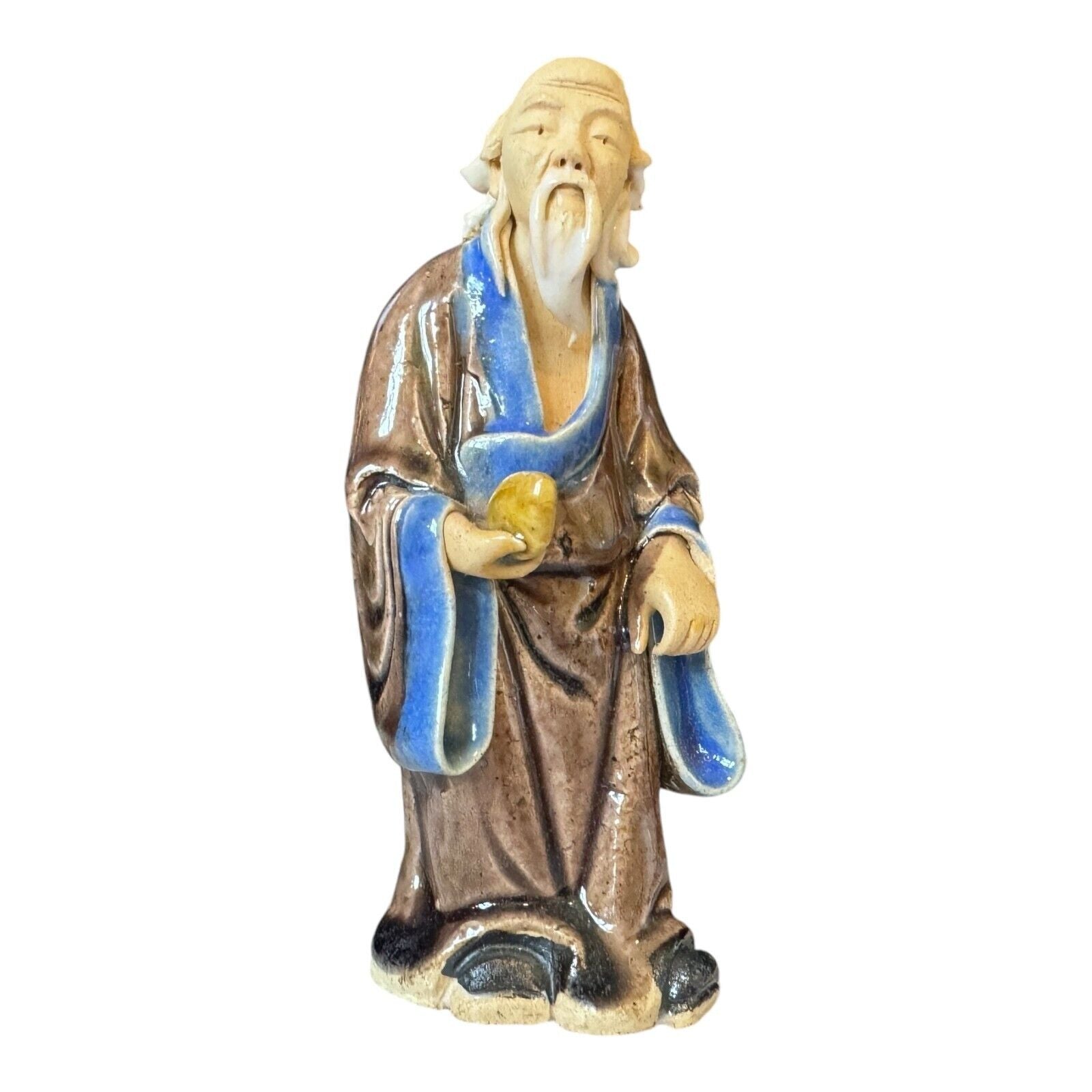 Antique Chinese Export Brown Glazed Ceramic Pottery Mudman Figurine Statue
