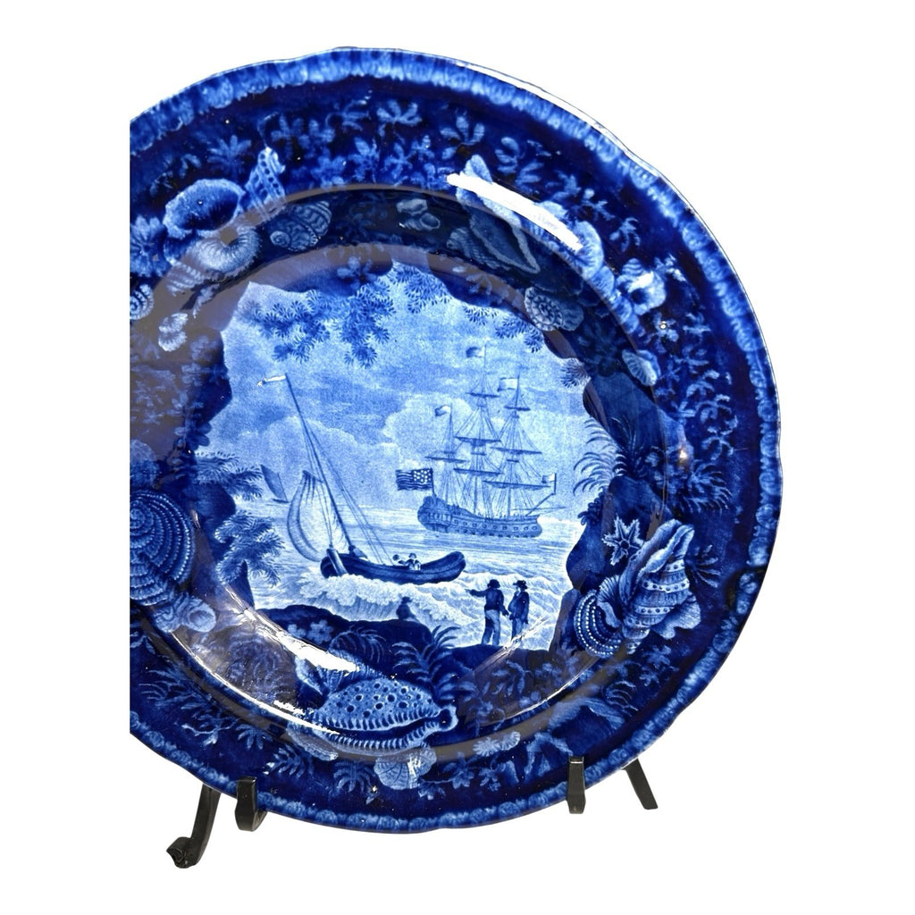 Antique Staffordshire Blue Transferware Historical Bowl Ship Cadmus - Lafayette