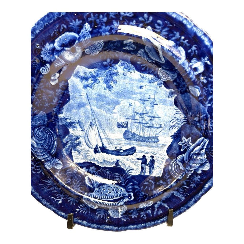 Antique Staffordshire Blue Transferware Historical Bowl Ship Cadmus - Lafayette