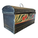 Antique Toleware Tin Painted Folk Art Document Box