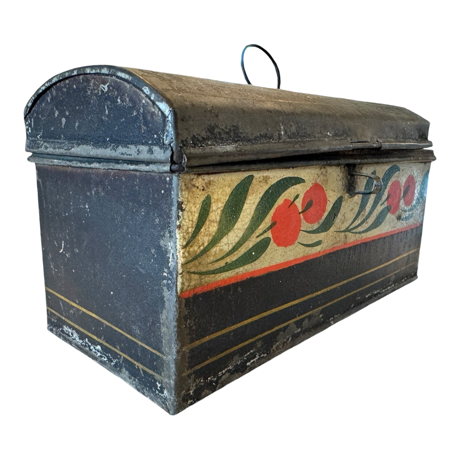 Antique Toleware Tin Painted Folk Art Document Box