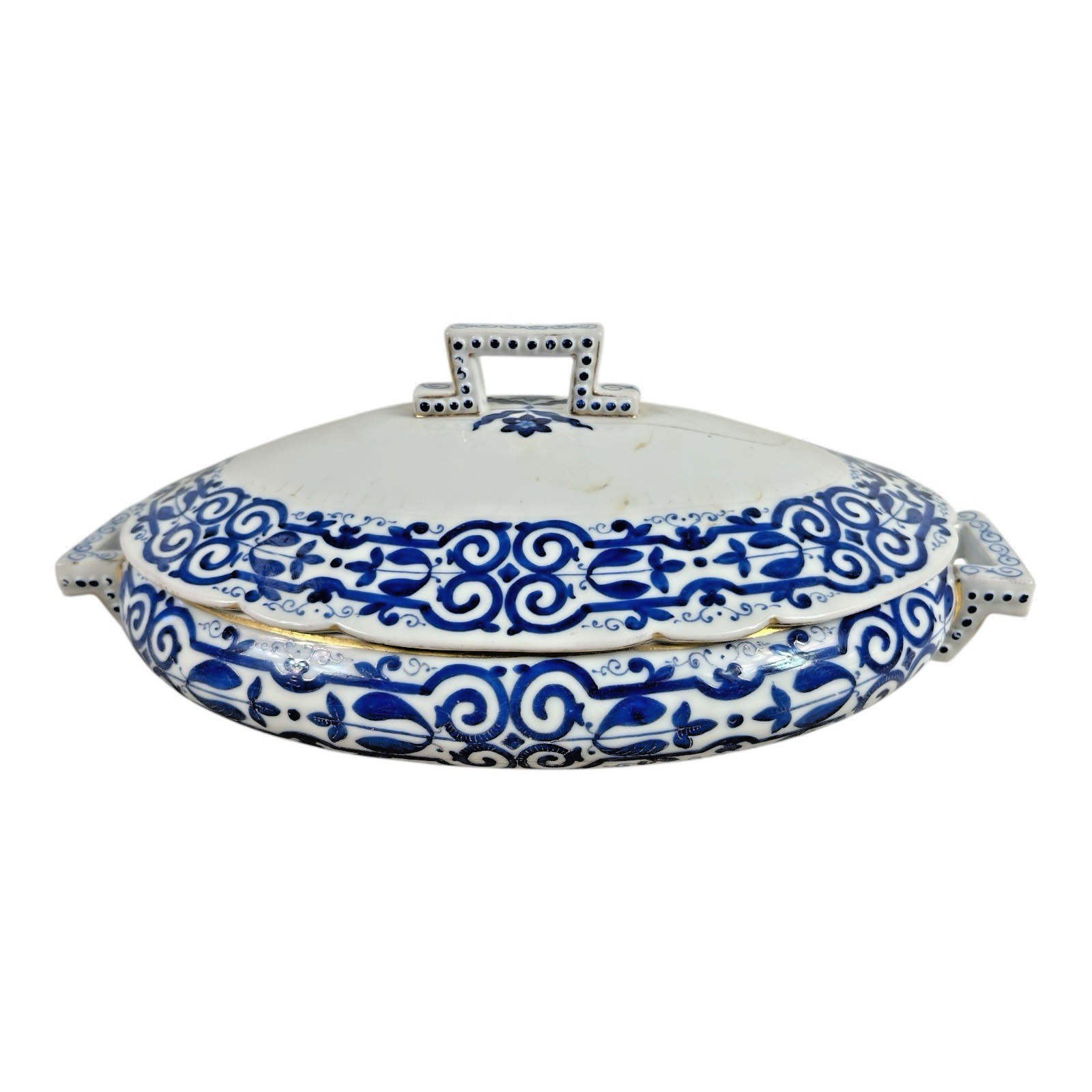 Antique Royal Vienna Porcelain Blue & White Covered Tureen - Beehive Mark
