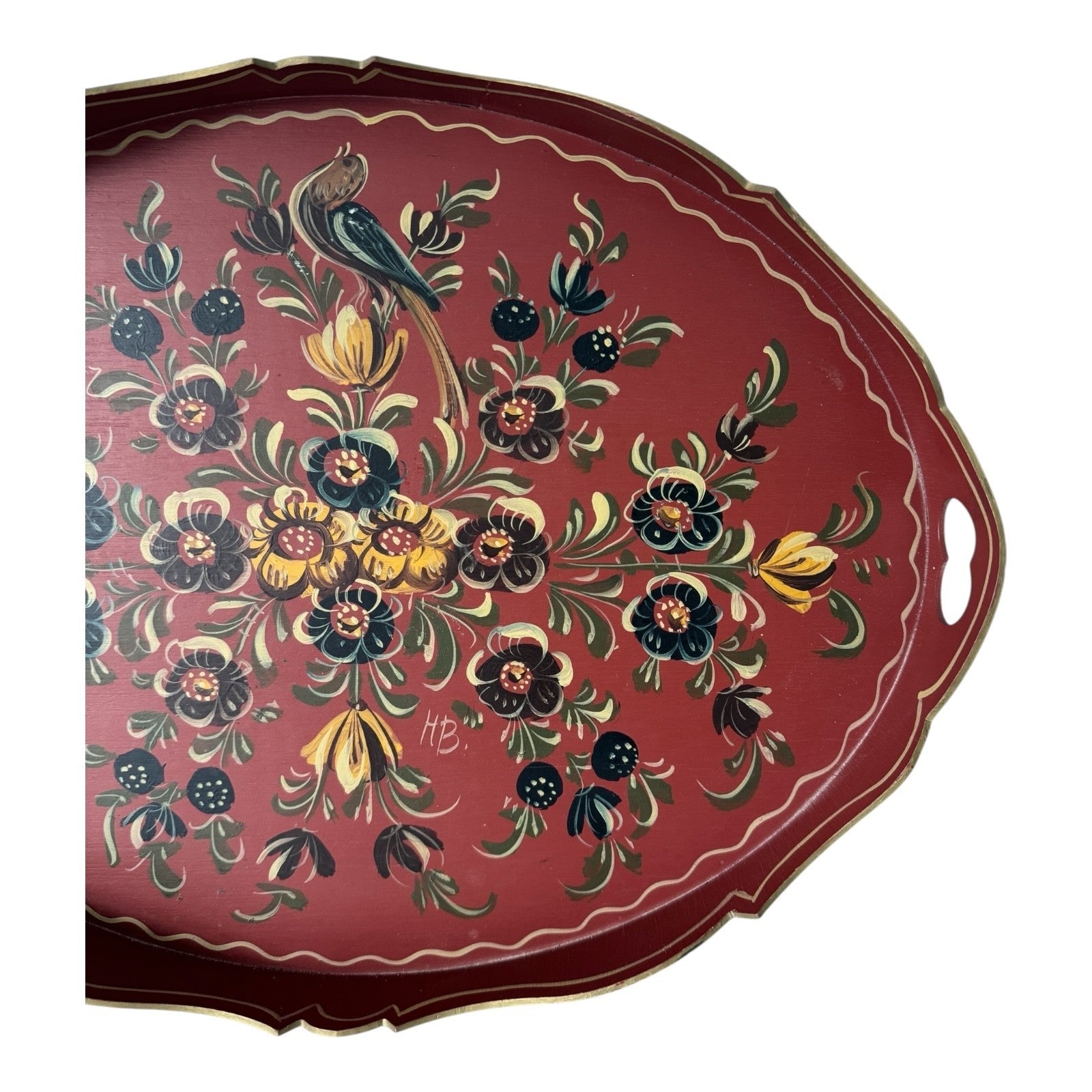 Vintage Hindeloopen Dutch Folk Art Hand Painted Floral Wooden Tray