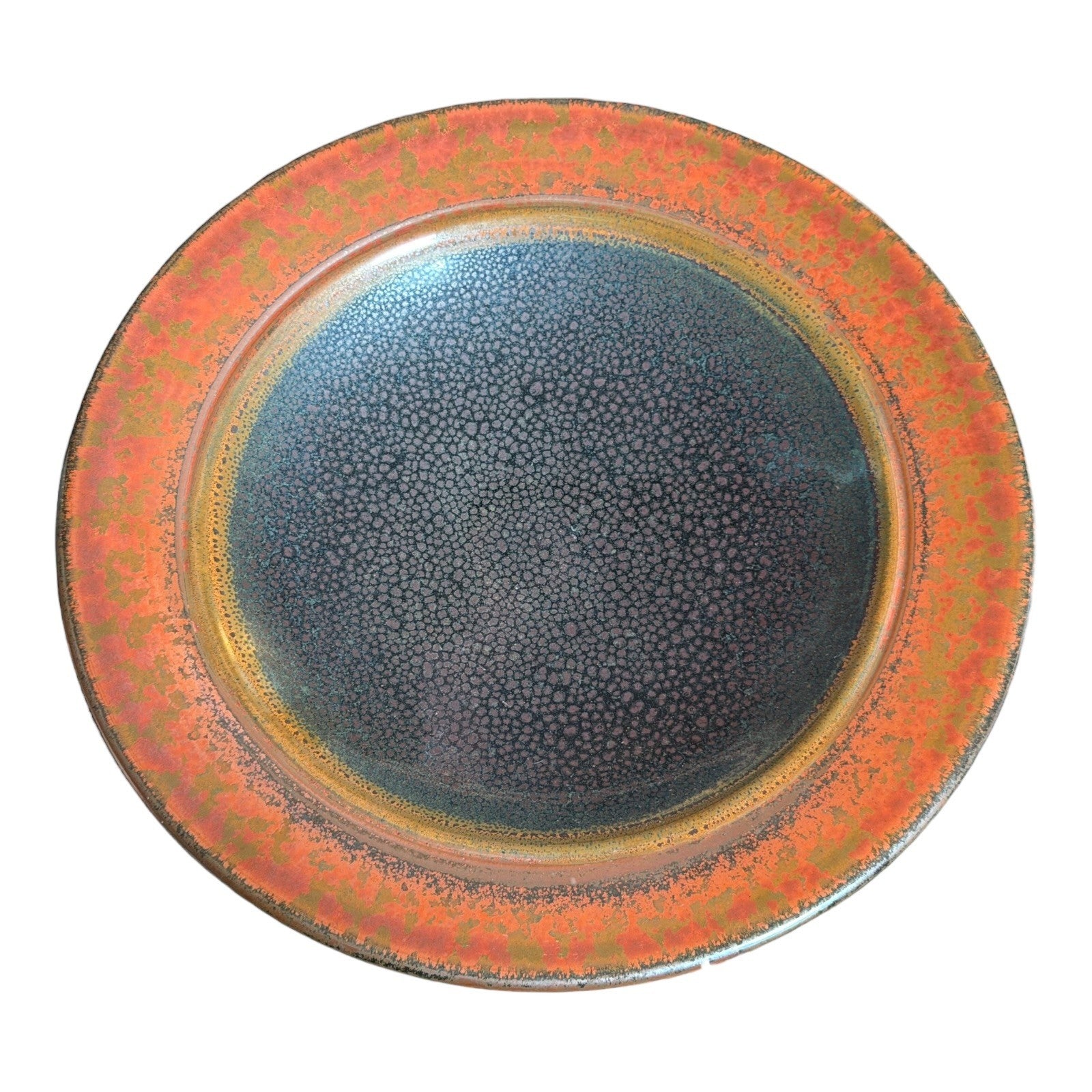 Vintage Studio Pottery Oil Spot Tenmoku Glaze Dinner Plate - Orange Kaki 9.75”