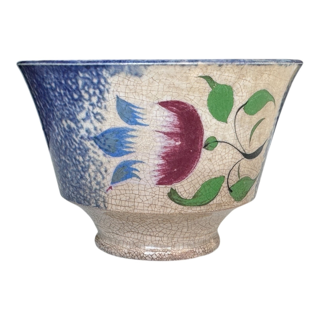 Antique Staffordshire Blue Spatterware Spongeware Teacup - Tulip Floral Design