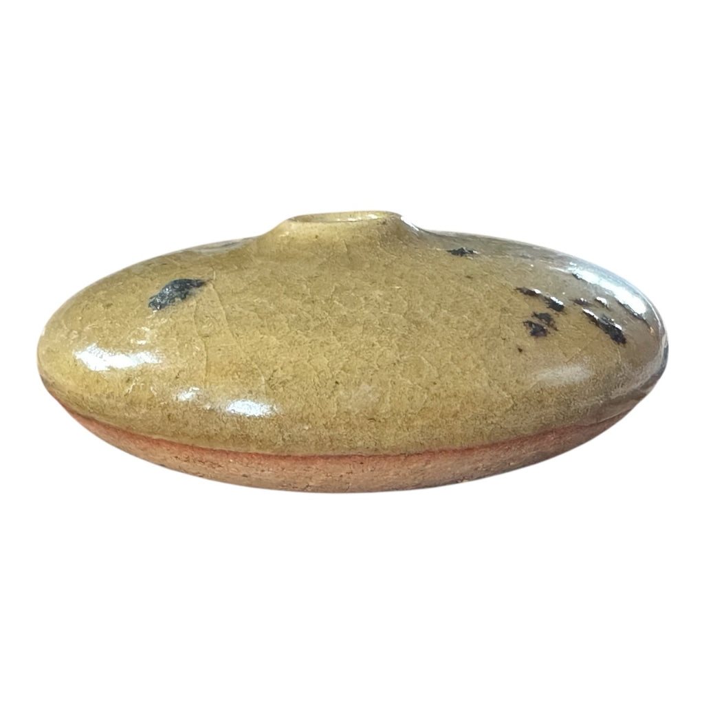 Vintage Studio Art Pottery Tan Speckled Seed Pot Vase (Signed, J Thing)