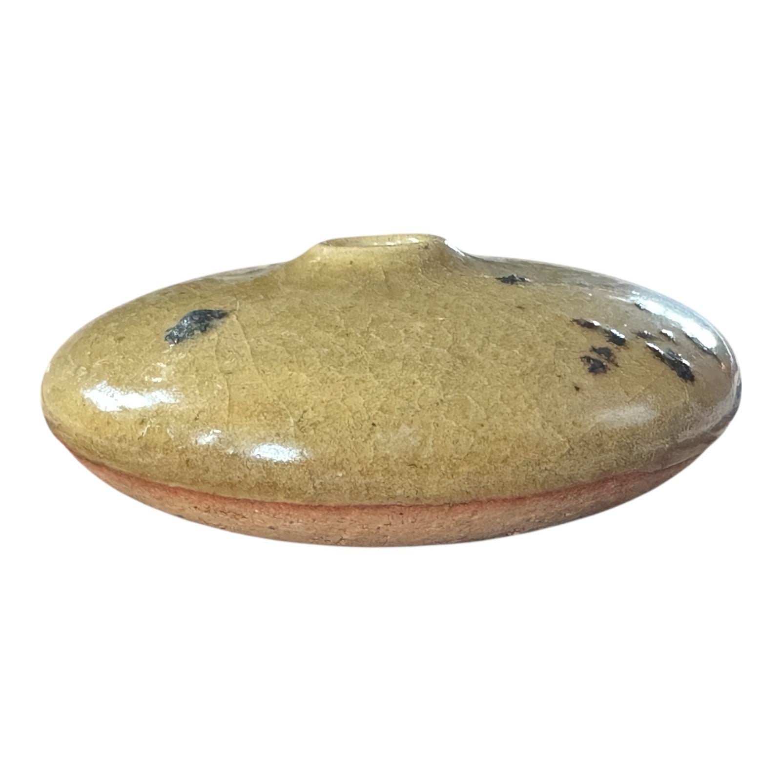 Vintage Studio Art Pottery Tan Speckled Seed Pot Vase (Signed, J Thing)