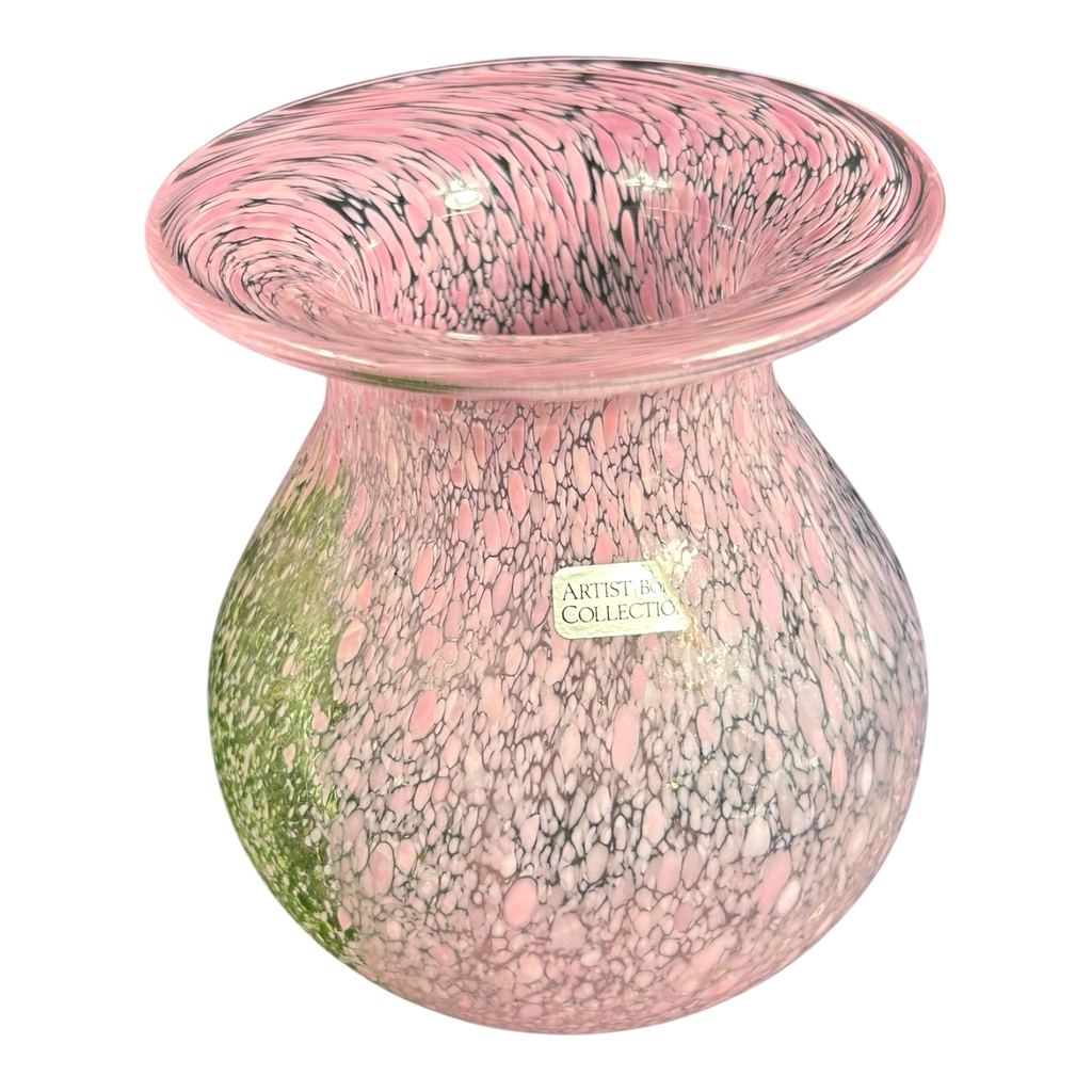 Vintage Kosta Boda Swedish Art Glass Pink Confetti Vase - Signed Ulrica Vallien