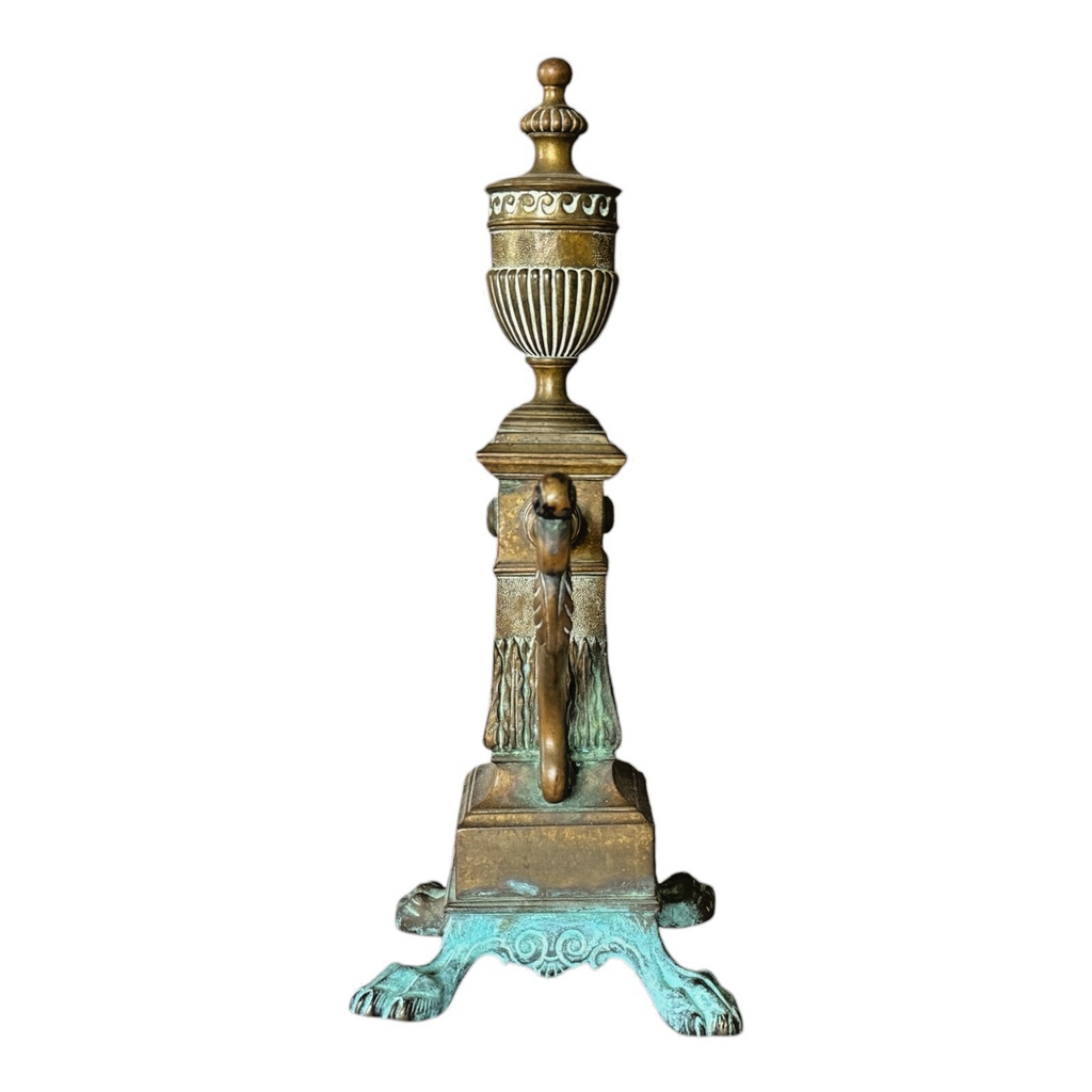 Antique Cast Iron Decorative Ornate Fireplace Andiron - Single