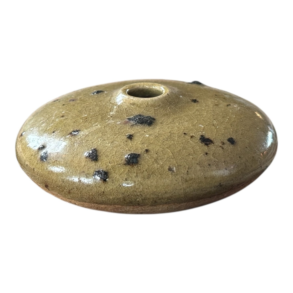 Vintage Studio Art Pottery Tan Speckled Seed Pot Vase (Signed, J Thing)