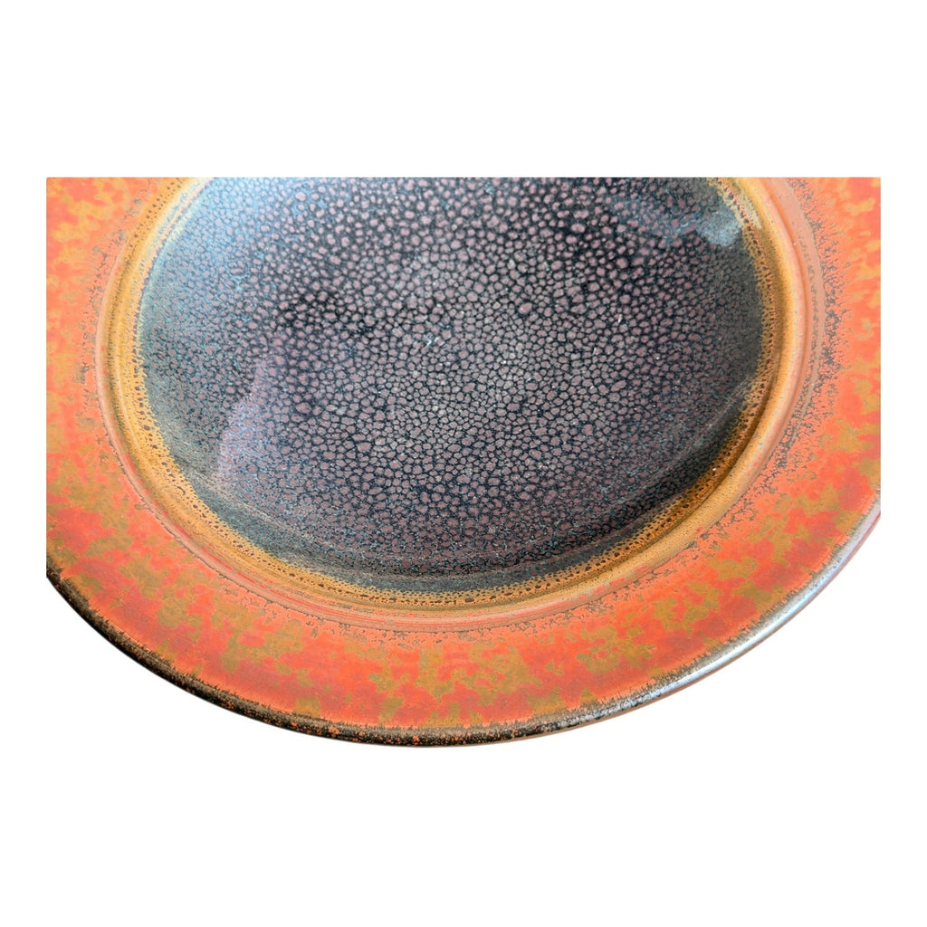 Vintage Studio Pottery Oil Spot Tenmoku Glaze Dinner Plate - Orange Kaki 9.75”