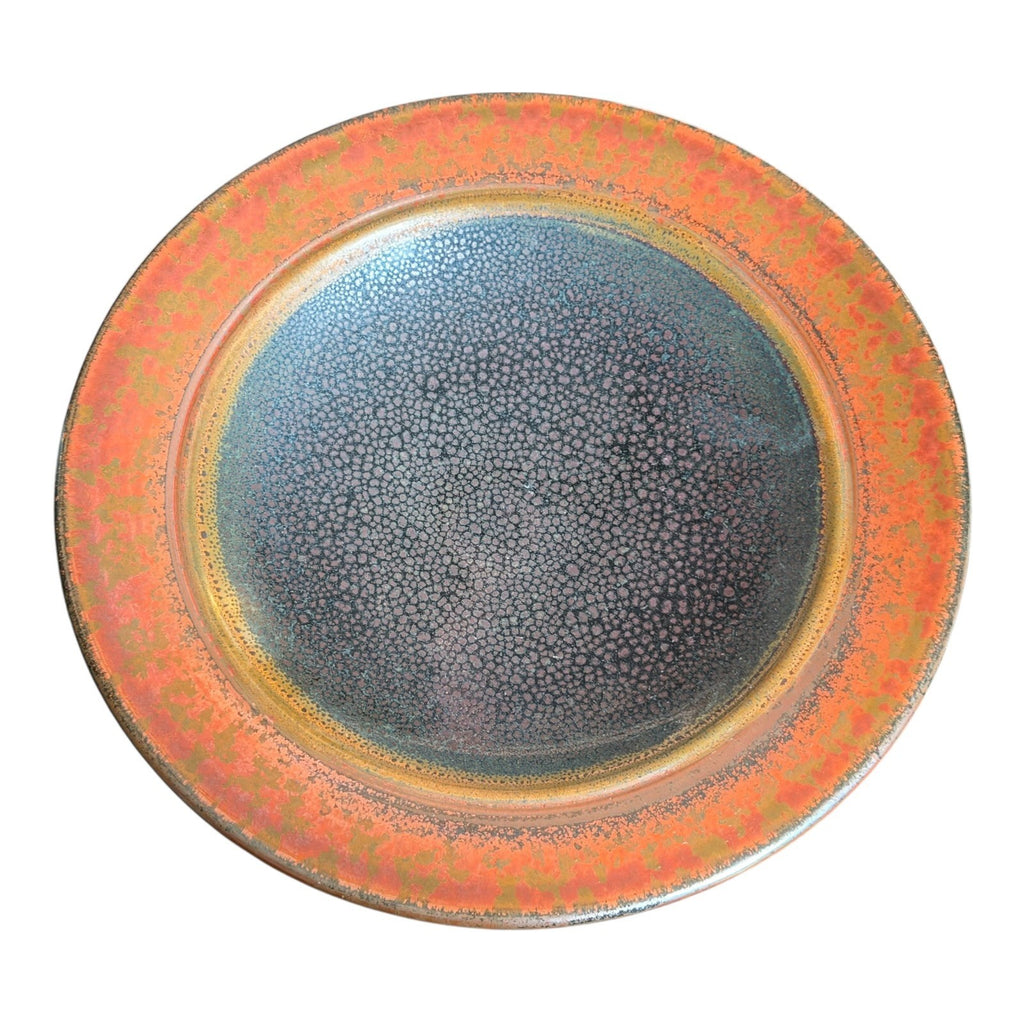 Vintage Studio Pottery Oil Spot Tenmoku Glaze Dinner Plate - Orange Kaki 9.75”