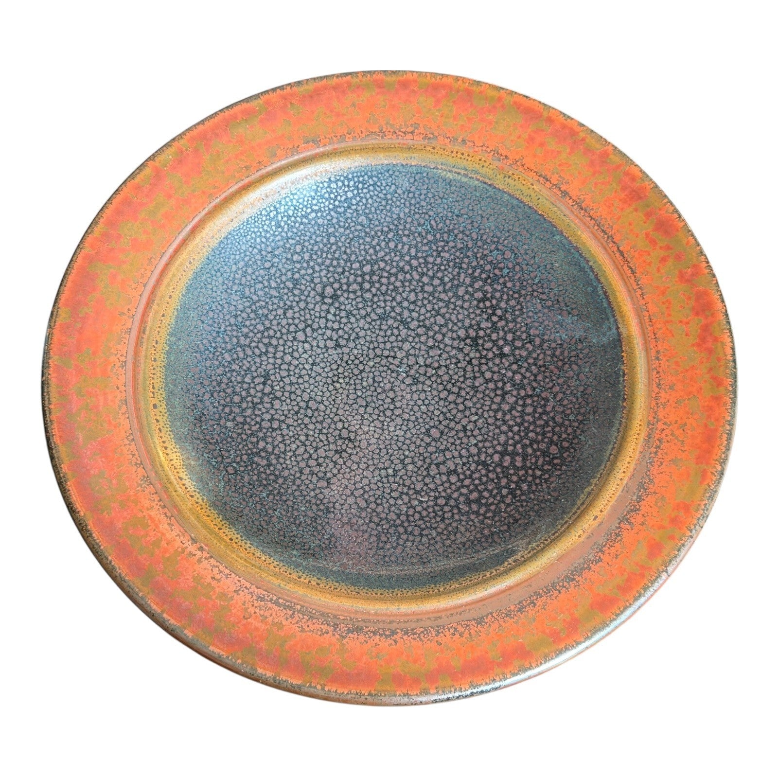 Vintage Studio Pottery Oil Spot Tenmoku Glaze Dinner Plate - Orange Kaki 9.75”