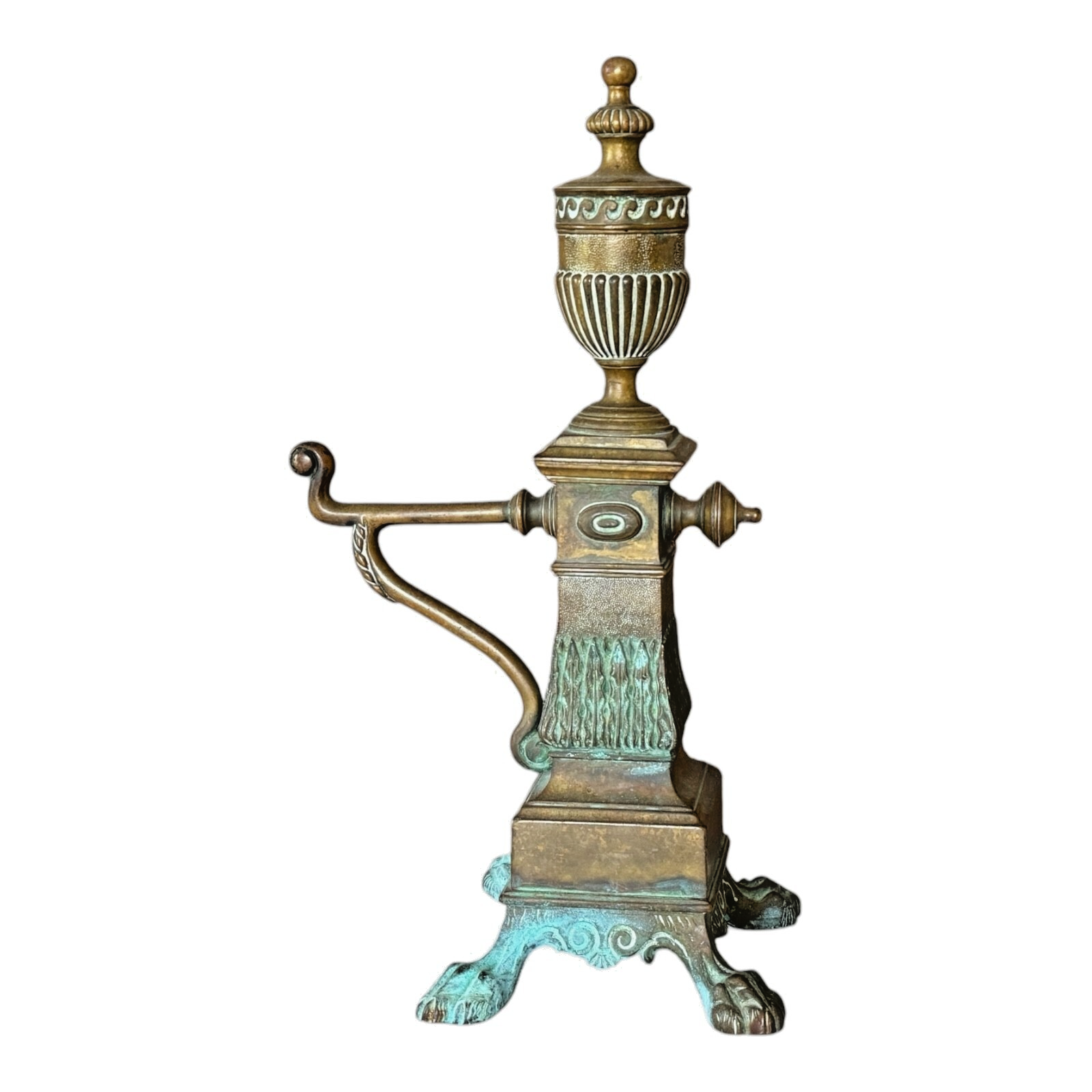 Antique Cast Iron Decorative Ornate Fireplace Andiron - Single