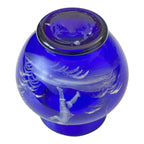 Antique Bohemian Mary Gregory Etched Cobalt Blue Miniature Art Glass Vase
