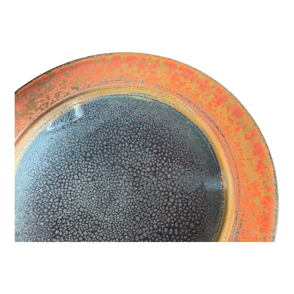 Vintage Studio Pottery Oil Spot Tenmoku Glaze Dinner Plate - Orange Kaki 9.75”
