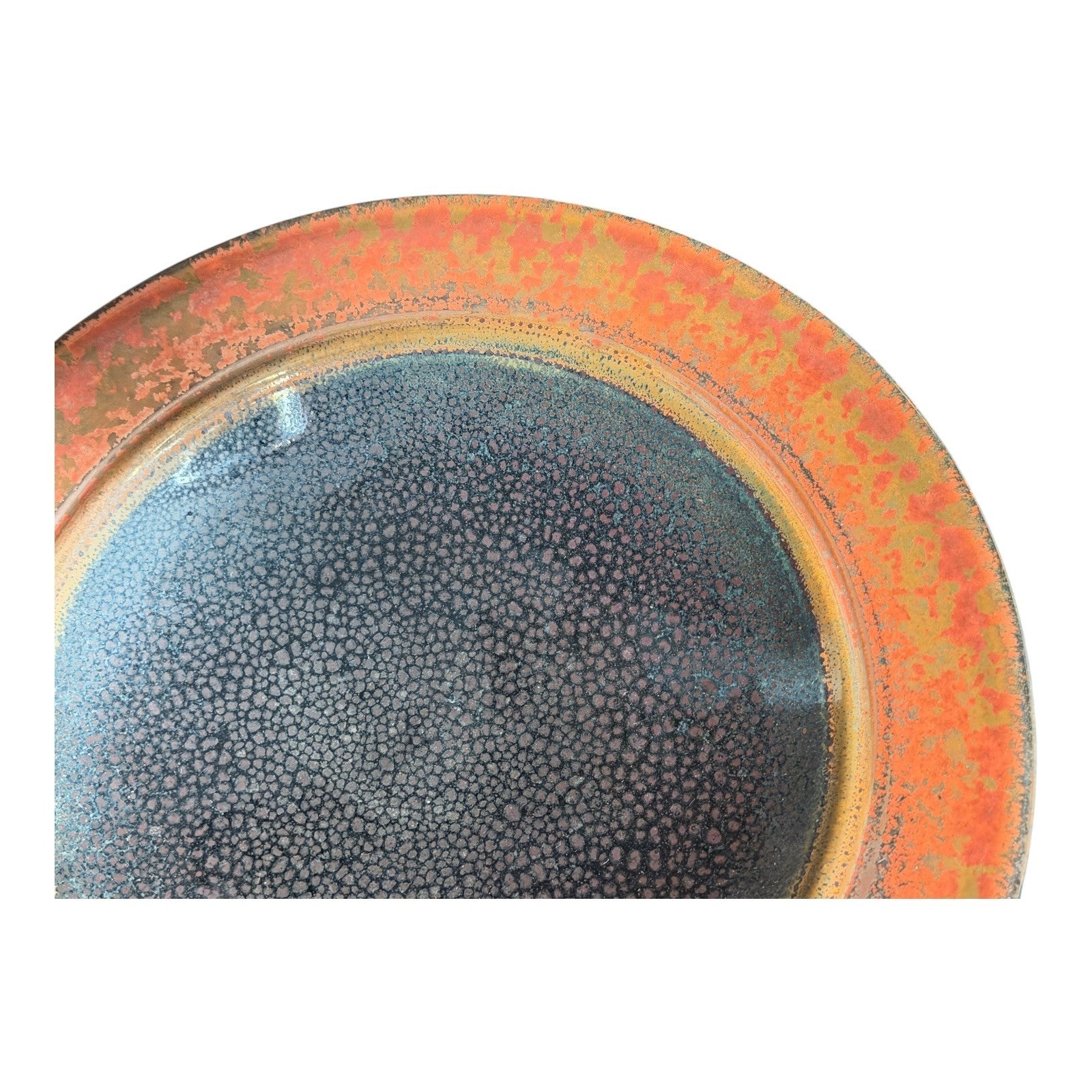 Vintage Studio Pottery Oil Spot Tenmoku Glaze Dinner Plate - Orange Kaki 9.75”