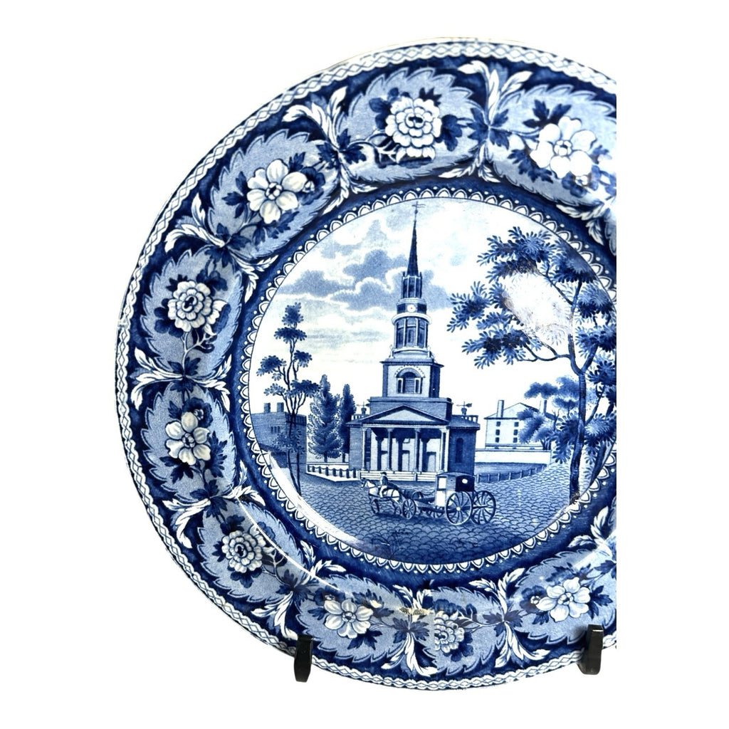 Antique Staffordshire Blue Transferware Historical Bowl Octagon Church