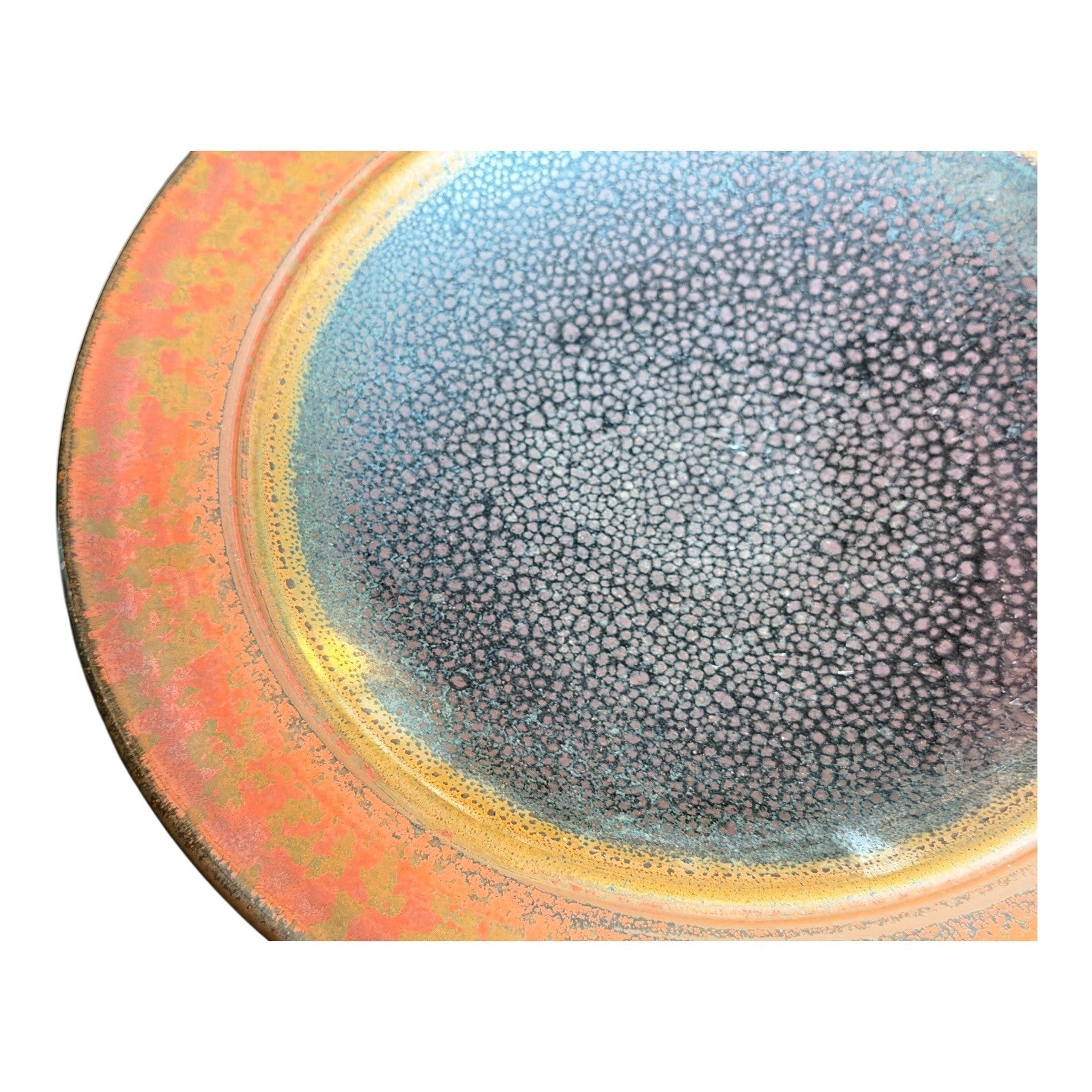Vintage Studio Pottery Oil Spot Tenmoku Glaze Dinner Plate - Orange Kaki 9.75”