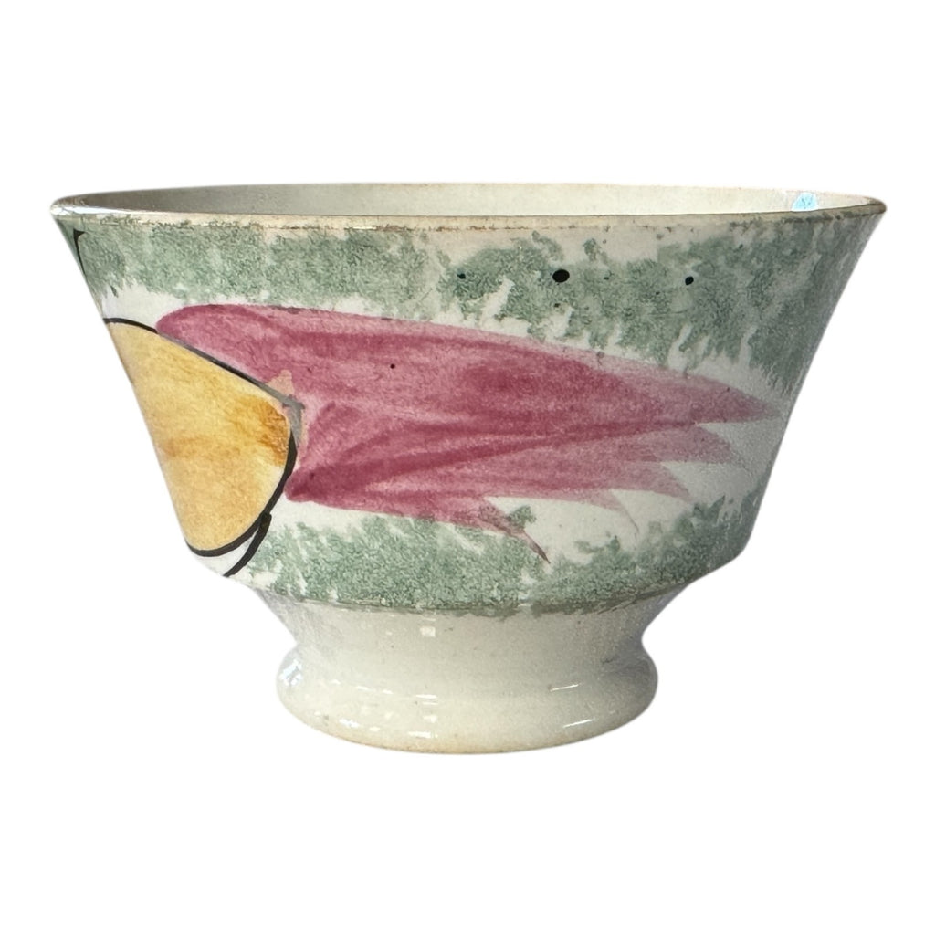 Antique Staffordshire Green Spatterware Spongeware Teacup - Peafowl Design