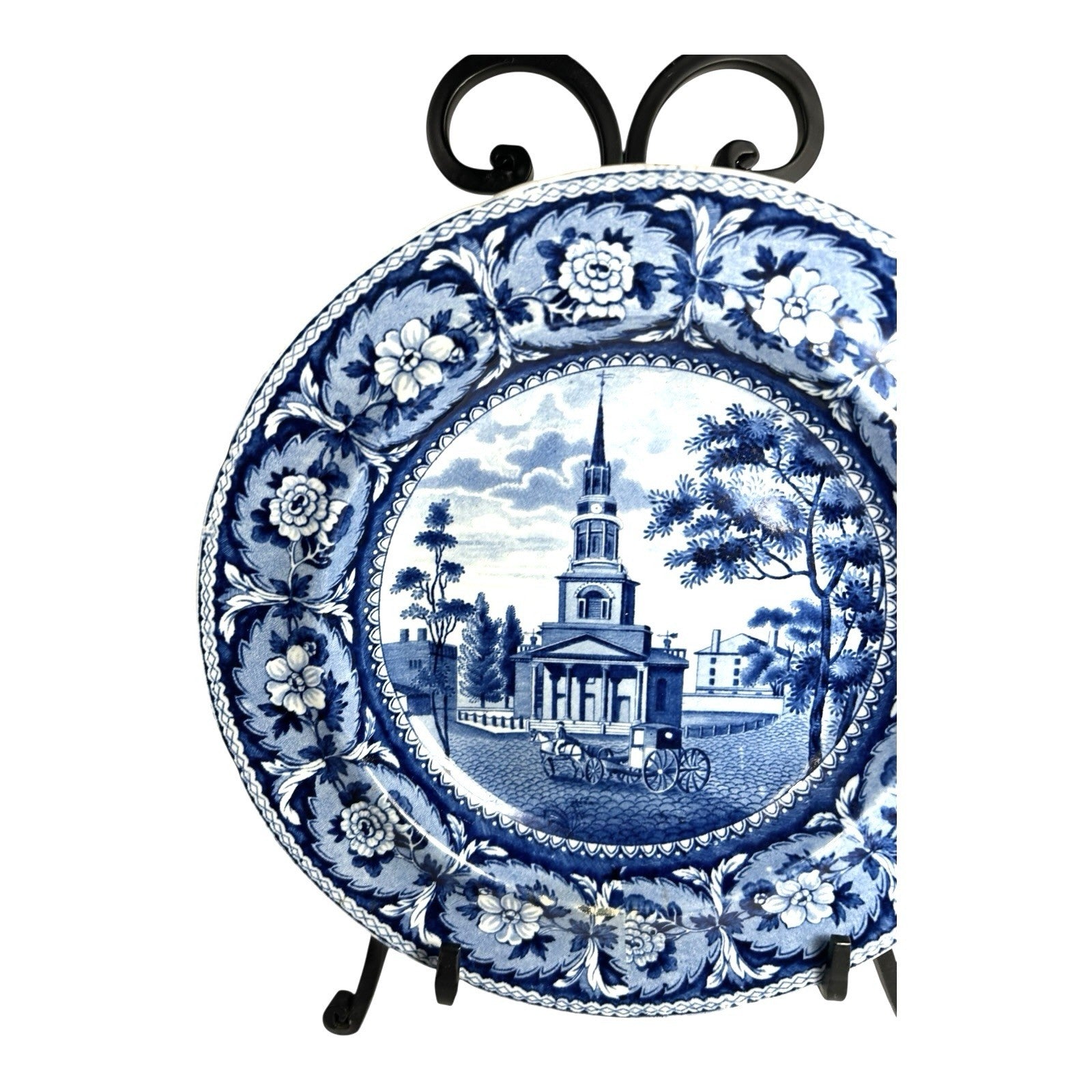 Antique Staffordshire Blue Transferware Historical Bowl Octagon Church